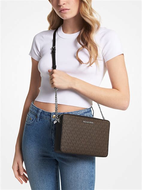 michael kors jet set large dark dune|Jet Set Large Signature Logo Convertible Crossbody .